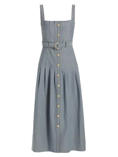 Cinq À Sept Button Belted Midi Dress In Blue