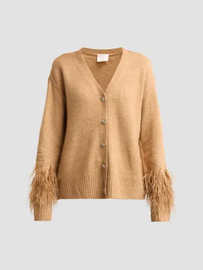 Cinq À Sept Briana Feather-trim Cardigan In Neutral