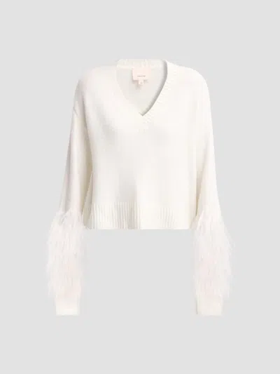 Cinq À Sept Women's Brianne Feather-trim V-neck Sweater In White