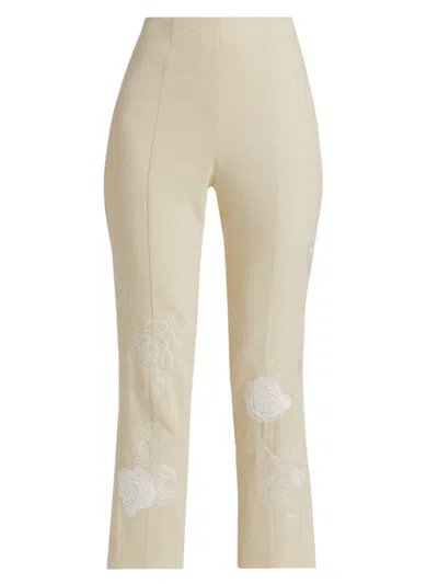 Cinq À Sept Women's Brianne Floating Roses Pants In Plaster Ivory