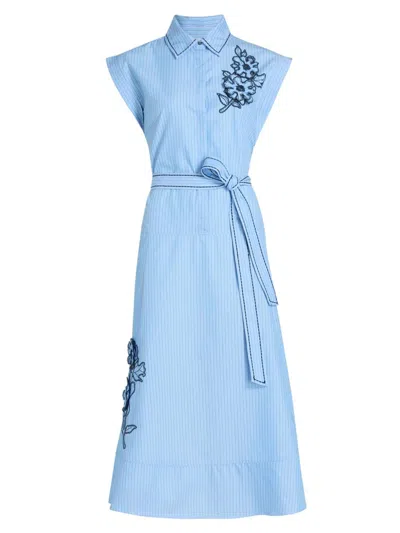 Cinq À Sept Callie Pinstripe Floral Midi Dress In Blue