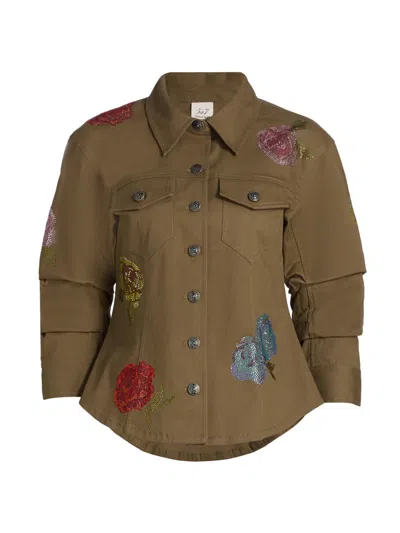 Cinq À Sept Women's Canyon Crystal Rose Scrunched Jacket In Brown