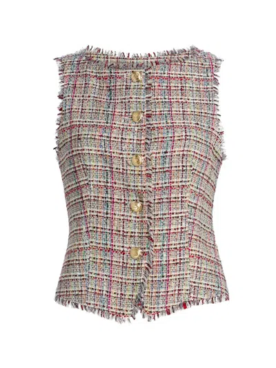 Cinq À Sept Camen Wildflower Fringe Trim Tweed Vest In Multi