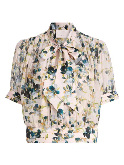 Cinq À Sept Short-sleeve Trailing Iris Blouse In Multi