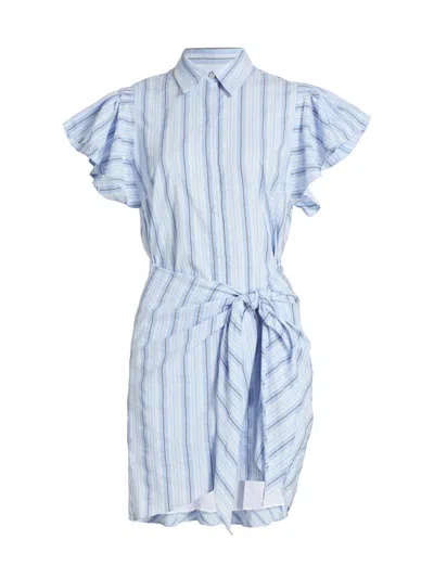 Cinq À Sept Charmine Stripe Tie Waist Mini Shirtdress In Blue
