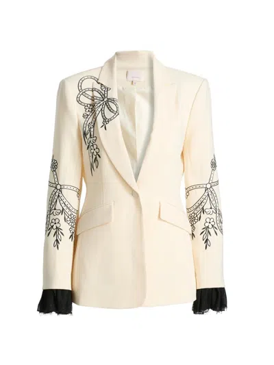 Cinq À Sept Cheyenne Embroidered Cascading Ribbon Blazer In Brown