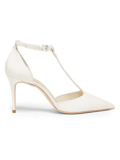 Cinq À Sept Women's Clara Croco 85mm Leather T-strap Pumps In Neutral