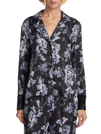 Cinq À Sept Phoebe Floral-print Sequinned Shirt In Black Multi
