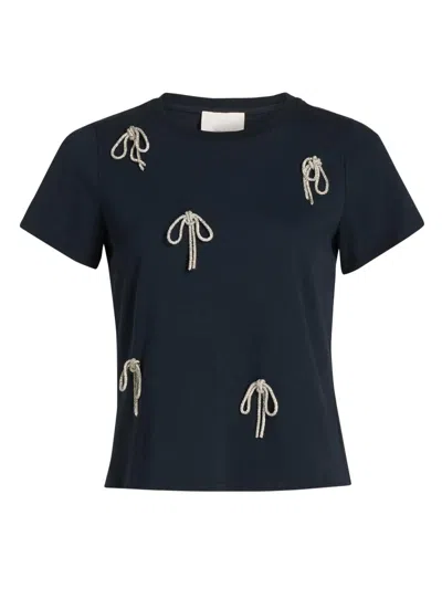 Cinq À Sept Women's Corded Rhinestone Bow Shrunken T-shirt In Blue