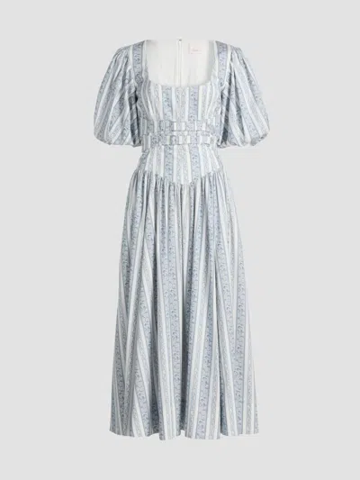 Cinq À Sept Corvin Belted Puff-sleeve Midi Dress In Blue
