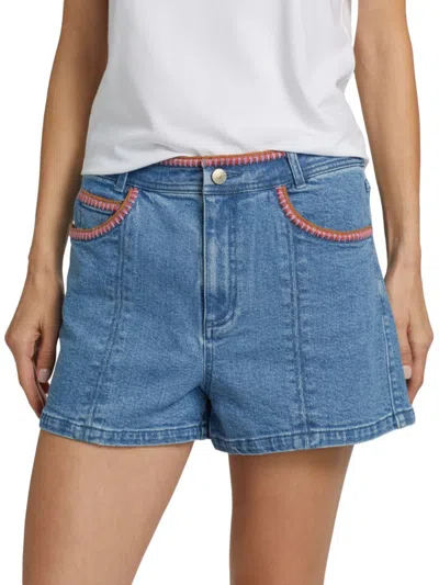 Cinq À Sept Women's Crochet Ceil Denim Shorts In Blue