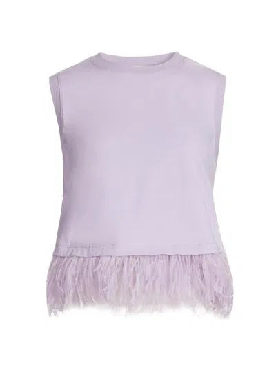 Cinq À Sept Women's Cropped Feather-hem T-shirt In Pink