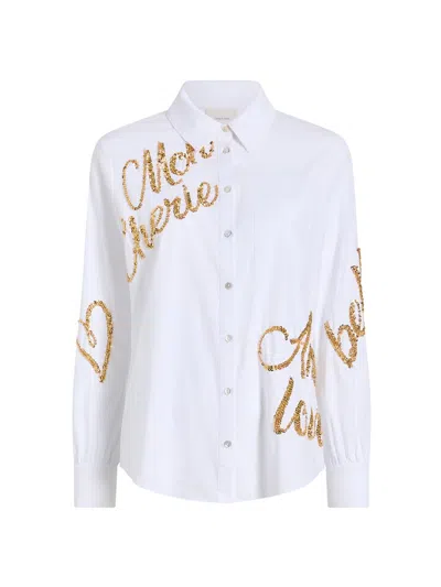 Cinq À Sept Women's Crushed Sequin Loveletter Blanche Button-front Shirt In Gold