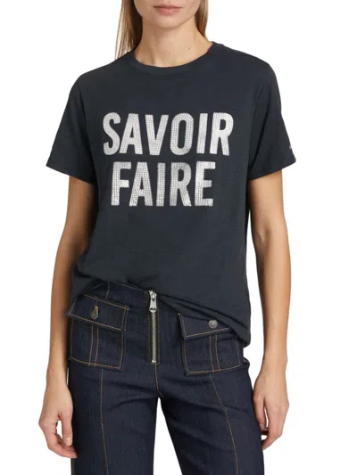 Cinq À Sept Women's Crystal Savior Faire T-shirt In Black