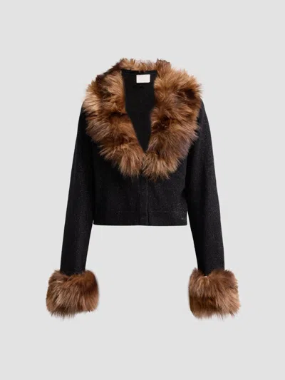 Cinq À Sept Women's Della Faux-fur-trimmed Wool-blend Cardigan In Black