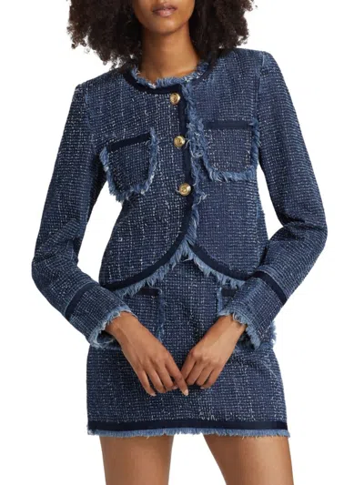 CINQ À SEPT WOMEN'S DENIM BOUCLÉ TAILORED JACKET