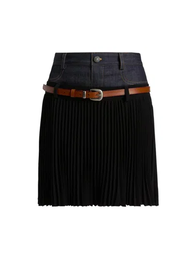 Cinq À Sept Women's Dionne Mixed-media Belted Mini Skirt In Black