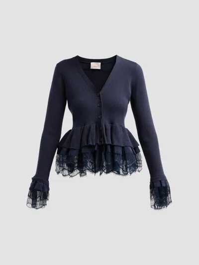 Cinq À Sept Women's Dolly Ruffled Lace-trimmed Peplum Cardigan In Blue