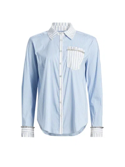 Cinq À Sept Women's Dorsia Striped Cotton-blend Button-front Shirt In Blue