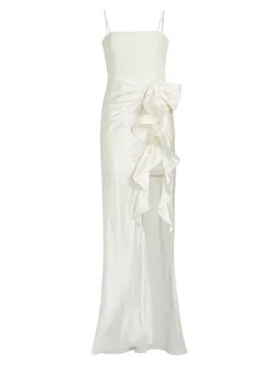 Cinq À Sept Drina Sleeveless Satin Wrap Gown In Ivory