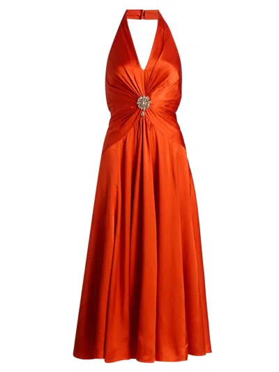 Cinq À Sept Ello Silk Halter Midi-dress In Red