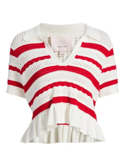 Cinq À Sept Women's Elvire Striped Pointelle Polo Sweater In Multi