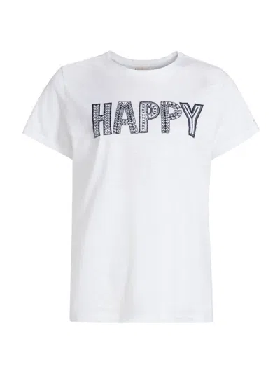 Cinq À Sept Women's Embroidered "happy" Cotton T-shirt In White Navy