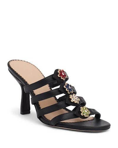 Cinq À Sept Emmy Crystal Flower Strappy Sandal In Black