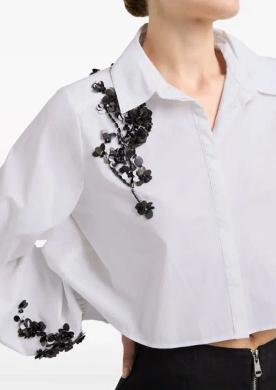 Cinq À Sept Women Evie Crewneck 100% Cotton Long Sleeves Blouse Black/multi In White
