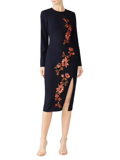 Cinq À Sept Women's Floral Embroidered Midi Sheath Dress In Blue