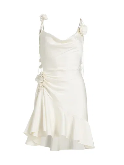 Cinq À Sept Beaded Flower Satin Mini Dress In White