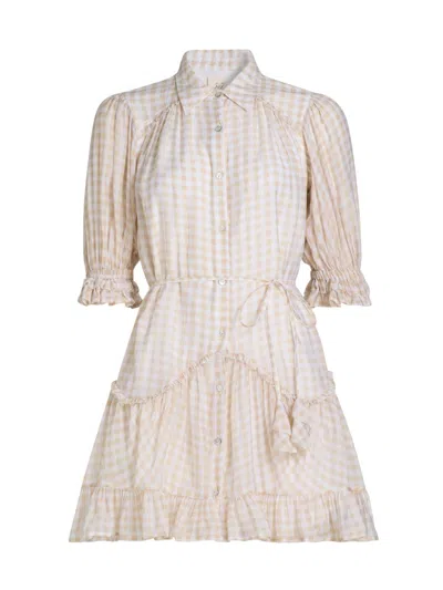 Cinq À Sept Cinq A Sept Gingham Voile Mini Dress In Neutral