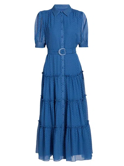 Cinq À Sept Cinq A Sept Pin Dot Halbini Midi Dress In Blue