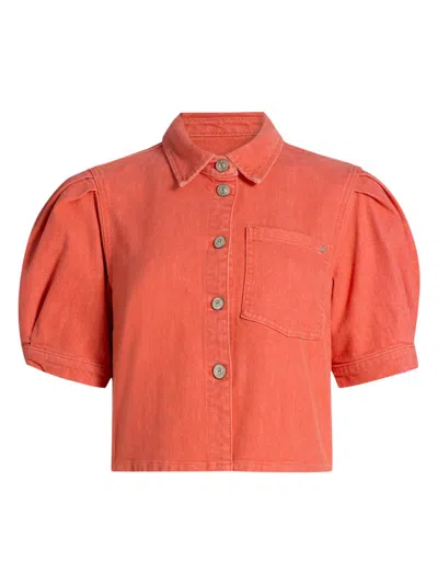 Cinq À Sept Women's Halsie Puff-sleeve Denim Crop Top In Orange