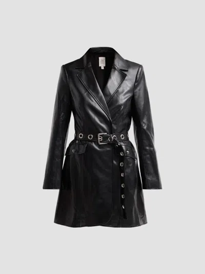 Cinq À Sept Vegan Leather Trench-style Mini Dress In Black
