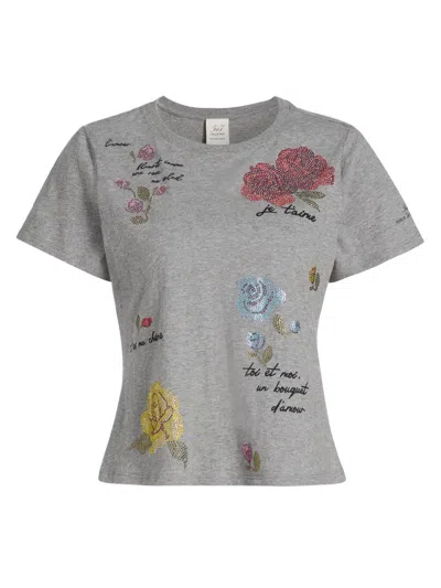 Cinq À Sept Women's Heatset Flowers Shrunken T-shirt In Gray