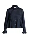 Cinq À Sept Isaure Satin Button-front Blouse In Blue