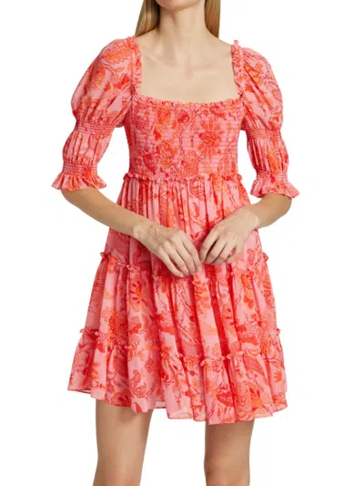 Cinq À Sept Women's Jacky Puff-sleeve Smocked Minidress In English Rose