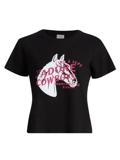Cinq À Sept Women's J'adore Cowboys Diamond Cross Ranch Shrunken T-shirt In Black