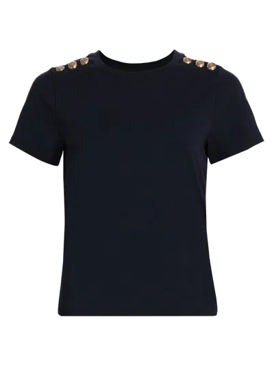 Cinq À Sept Women's Jasper Button-shoulder Stretch-cotton T-shirt In Black