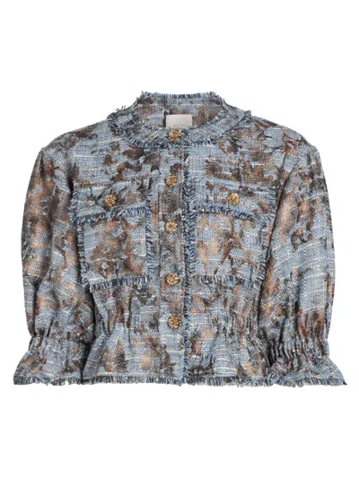 Cinq À Sept Women's Jaxie Foil-print Tweed Crop Jacket In Multi