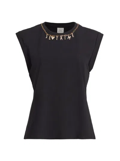 Cinq À Sept Women's Je T'aime Necklace Cap-sleeve Top In Black