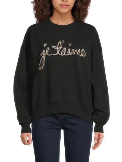 Cinq À Sept Women's Je T'aime Rhinestone-embellished Cotton Sweatshirt In Black