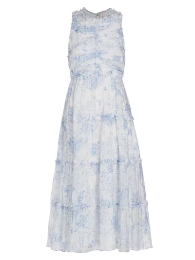 Cinq À Sept Garden Toile Jude Sleeveless Midi Dress In White Blue