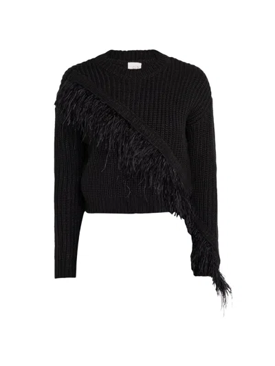 Cinq À Sept Women's Kaelie Feather-trim Knit Sweater In Black