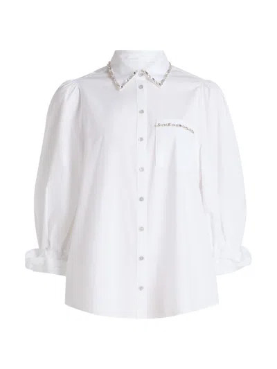 Cinq À Sept Women's Kaitlin Embellished Cotton-blend Poplin Shirt In White