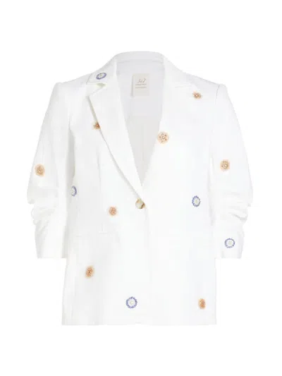 Cinq À Sept Women's Khloe Ditsy Dots Embroidered Denim Blazer In White