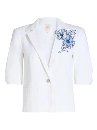 Cinq À Sept Khloe Striped Floral Scrunch Blazer In White