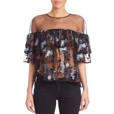Cinq À Sept Korus Caspian Ruffle Sheer Top In Black