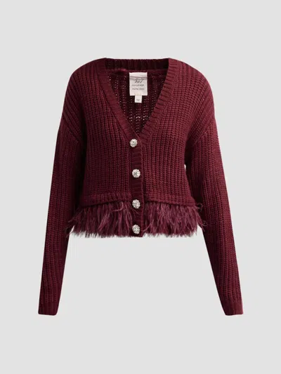 Cinq À Sept Women's Krissi Feather-trim Cardigan In Burgundy